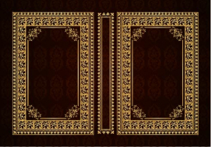 وکتور کادر و حاشیه خطی با گل های سه گوش طلایی